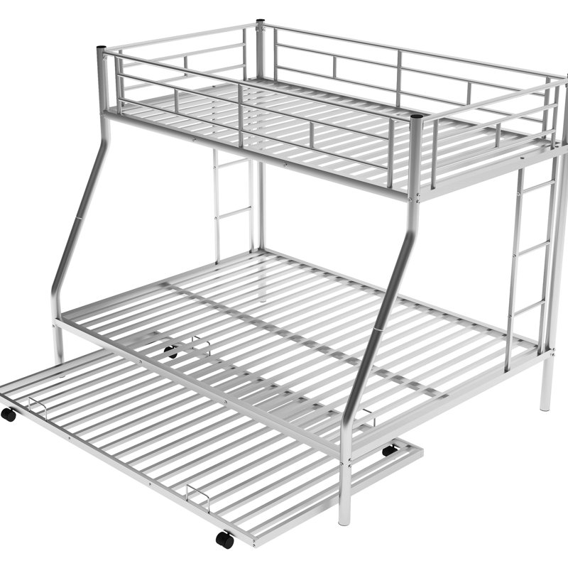 Lit superposé simple au-dessus d'un lit double avec structure en acier fiable et lit gigogne durable en métal à finition argentée - deux échelles