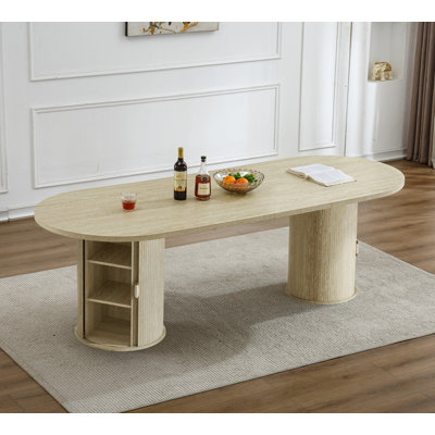Oval Extendable Dining Table For 6-10 Person, 63"-94" Expandable Kitchen Table Set With Storage Fluted Base, Space Saving Transformer Dining Room Table For Kitchen, Apartment