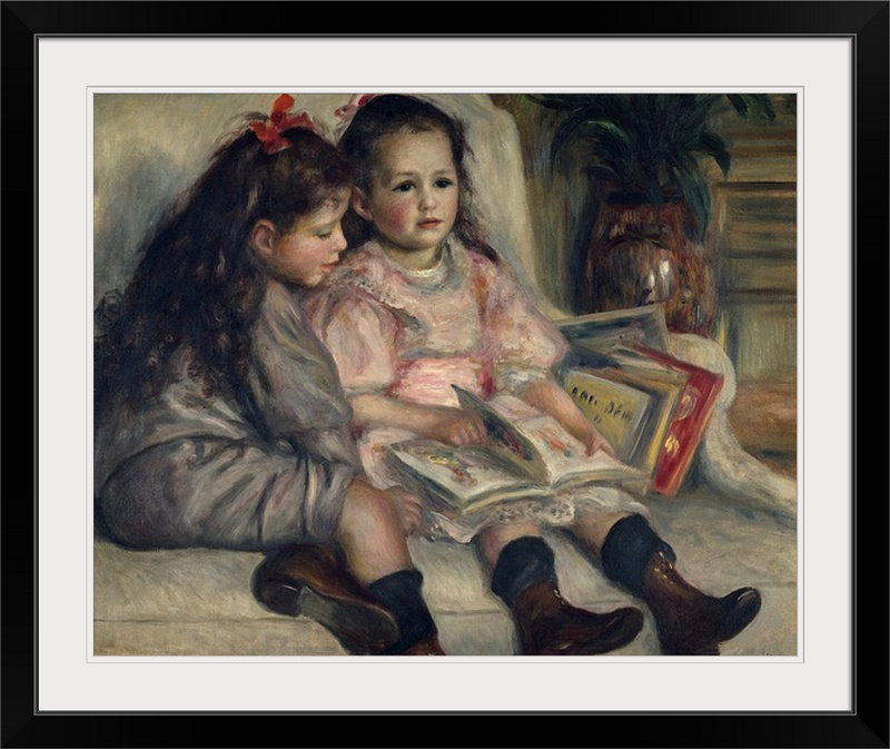 Filles lisant, ca. 1880 par Pierre-Auguste Renoir - reproduction, Cadre noir, H 27 po x l 32 po x P 1 po