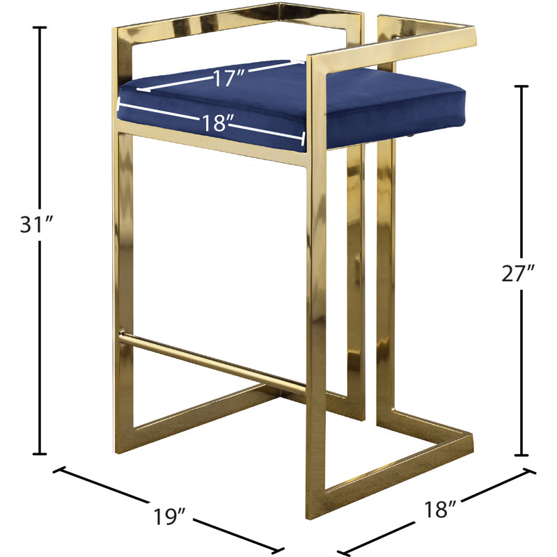 Tabouret de comptoir 27 po Isam, Velours marine, Or