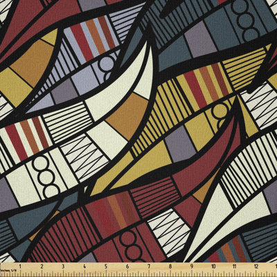 Davidmichael Diagonal Abstract Leaves with Circles Chevrons Lines Multi-Purpose Fabric