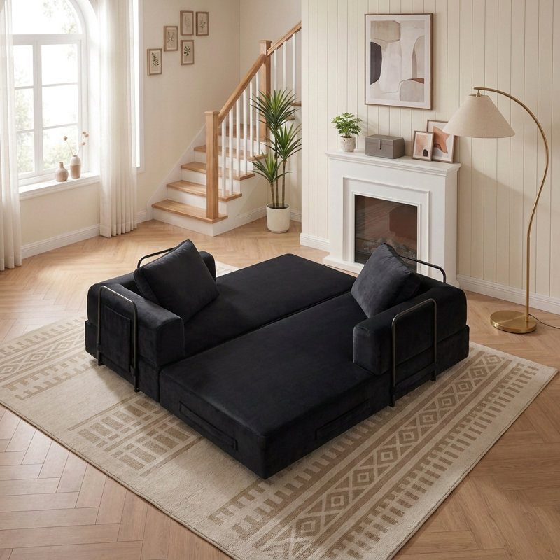 Canapé-lit convertible de 78 pouces, lit escamotable pliable, aucun assemblage requis, Noir