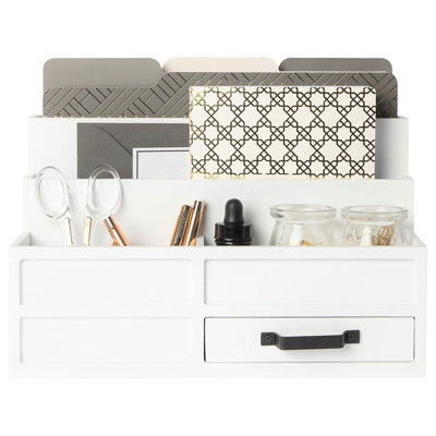 Organisateur de bureau blanc avec tiroir - Organisateur de courrier et de papier en bois
