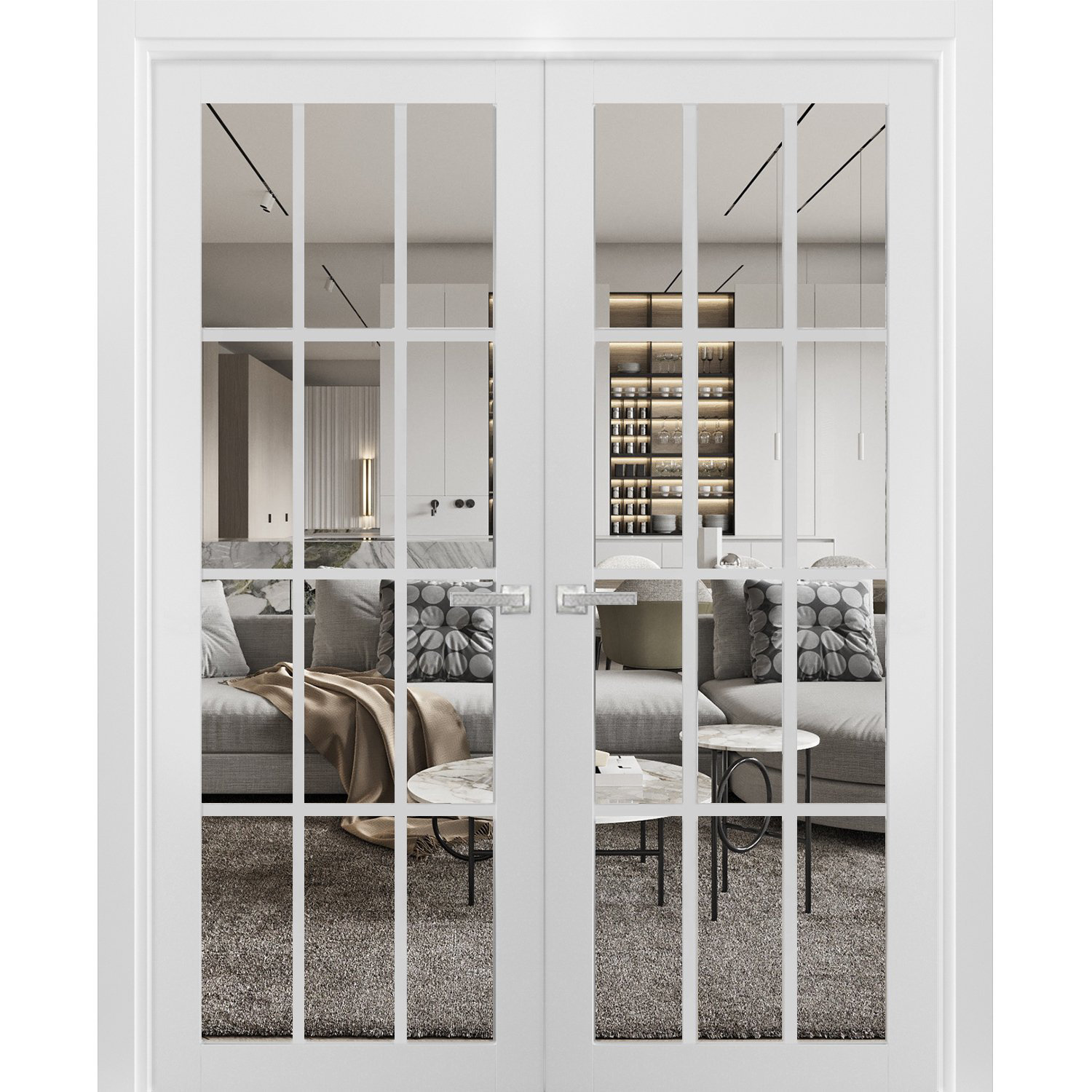 Felicia Clear Glass French White Doors with Installation Hardware Kit