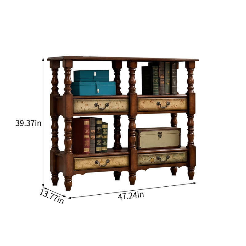 Bibliothèque rétro en bois vieilli, Brun