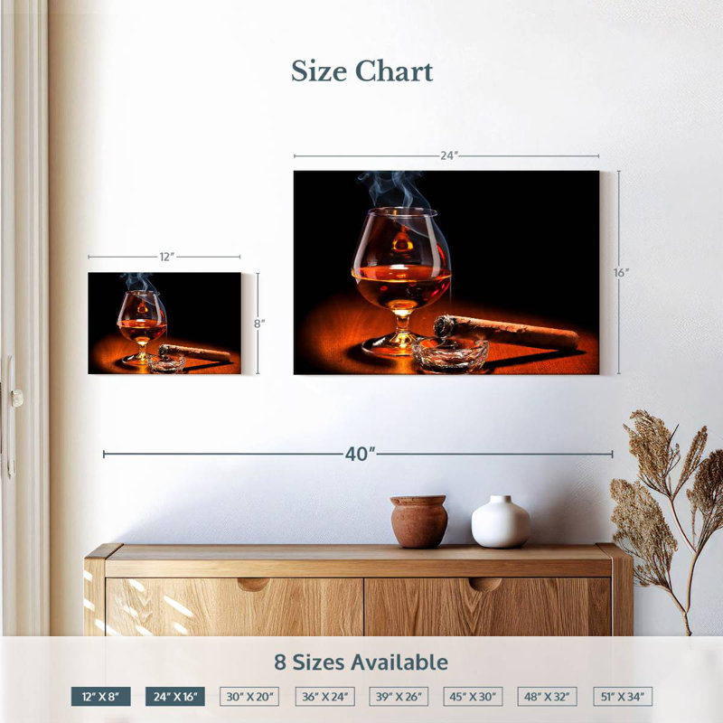 Cigare Yarlin et verre de cognac, H 16 po x l 24 po