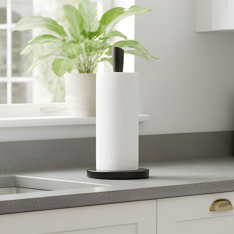 Porte-essuie-tout sur pied en acier inoxydable noir mat pour cuisine et salle de bain