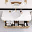 48 po Meuble-lavabo mural flottant à simple cuve en bois naturel avec plateau en marbre artificiel blanc-535989327