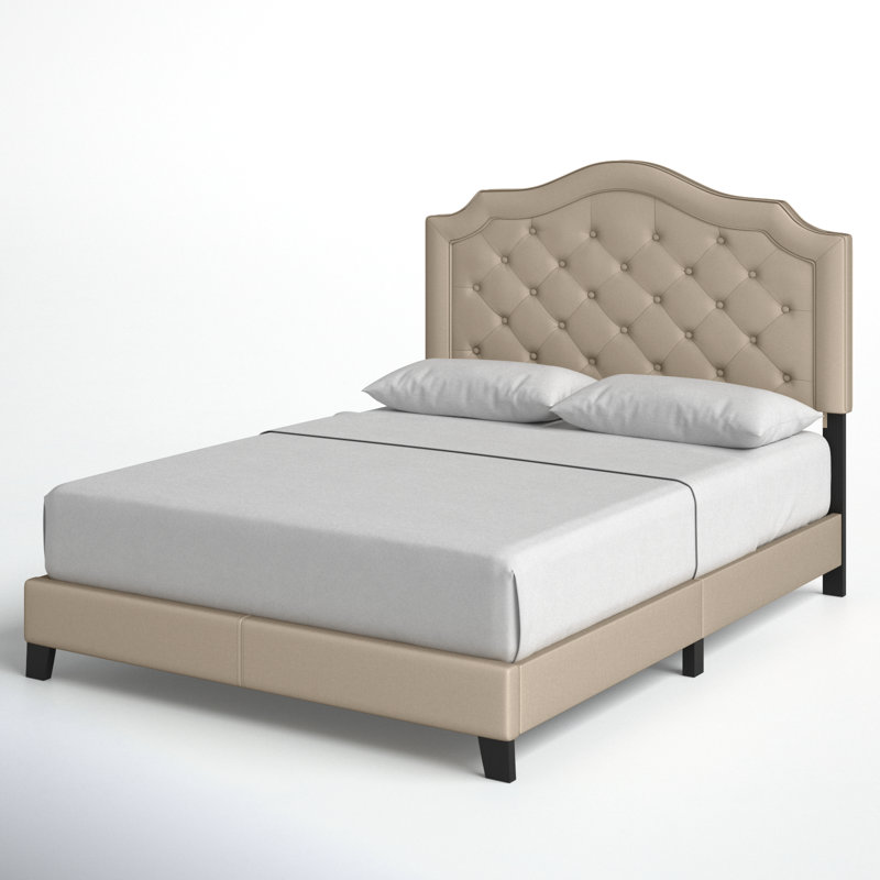 Alayah Tufted Upholstered Low Profile Standard Bed, Beige Linen, Queen