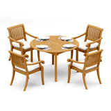 6 Seats 7 Pcs Grade-A Teak Wood Dining Set: 48" Round Table And 6 Arbor Stacking Arm Chairs #11AB1006