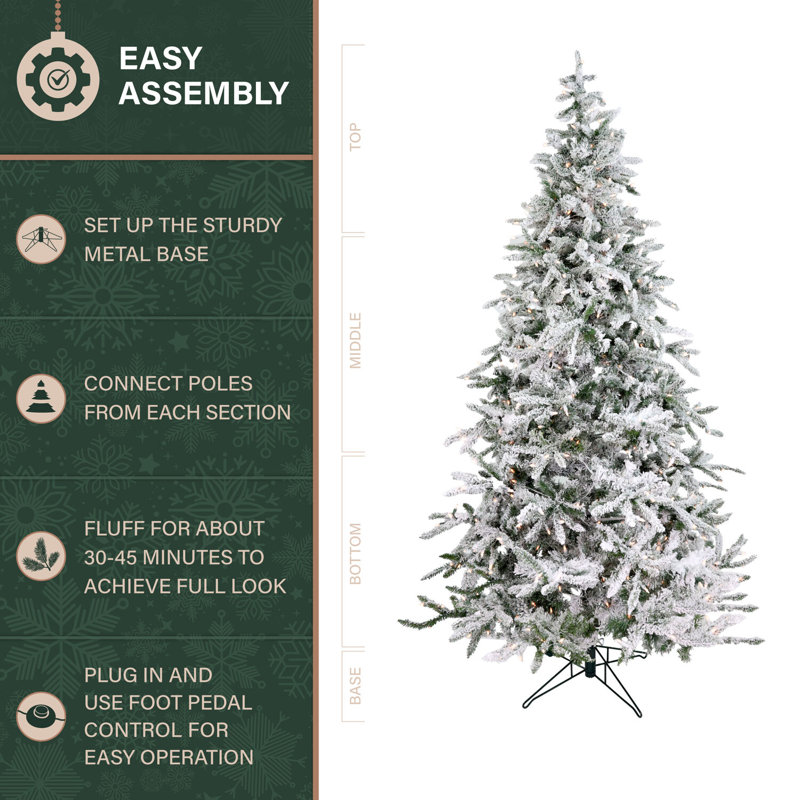 Fraser Hill Farm 10-Ft. Flocked Mountain Pine Christmas Tree With Smart String Lighting, FFMP010-3SN, 6.5' H