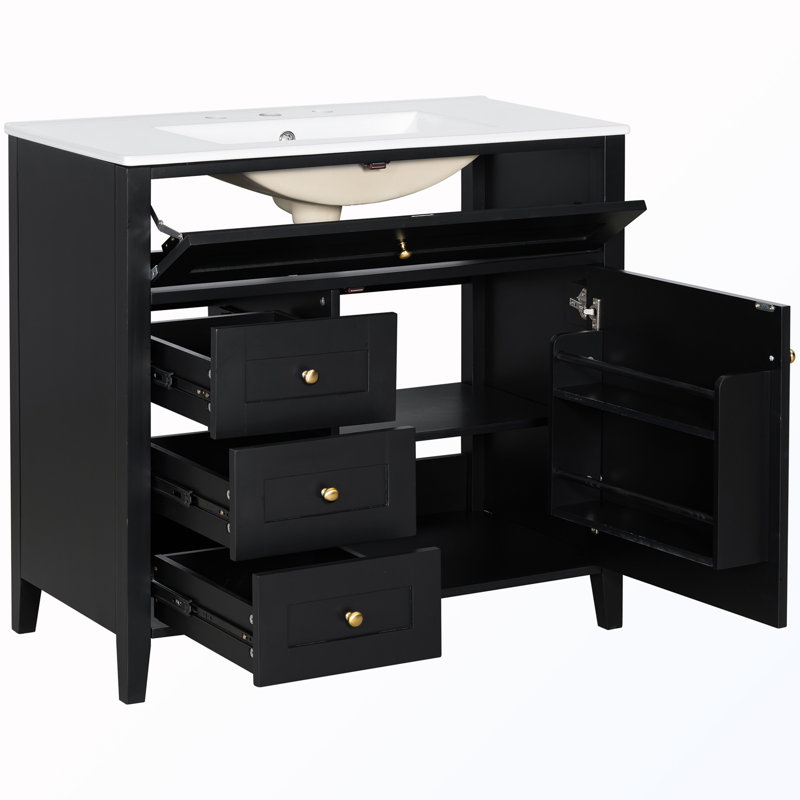 Armoire de rangement autoportante avec tiroirs et tablette réglable, Noir