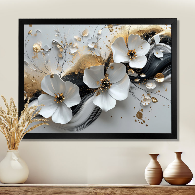 Amezquita - Floral Large Wall Art, Single Picture Framed, Black, 12" H x 20" W