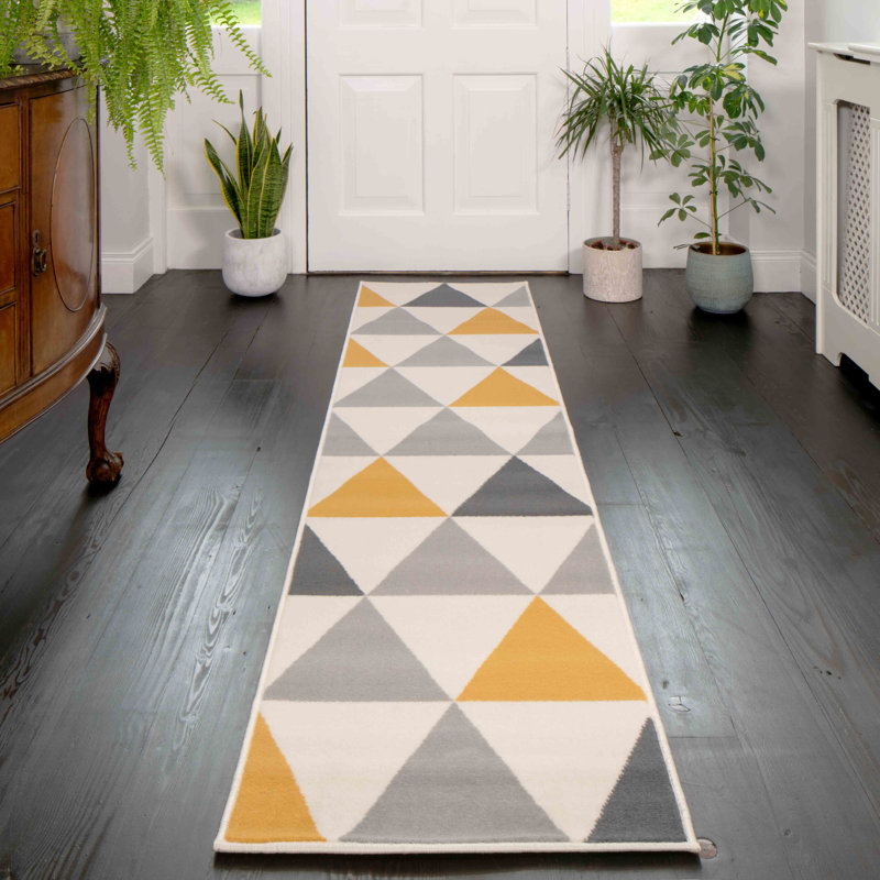 Zhora Tufted Ochre Grey Geometric Rug, Runner 60 x 240cm