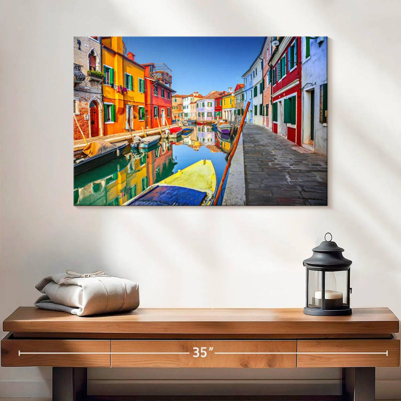 Bateaux Mehar et maisons à Burano, H 16 po x l 24 po