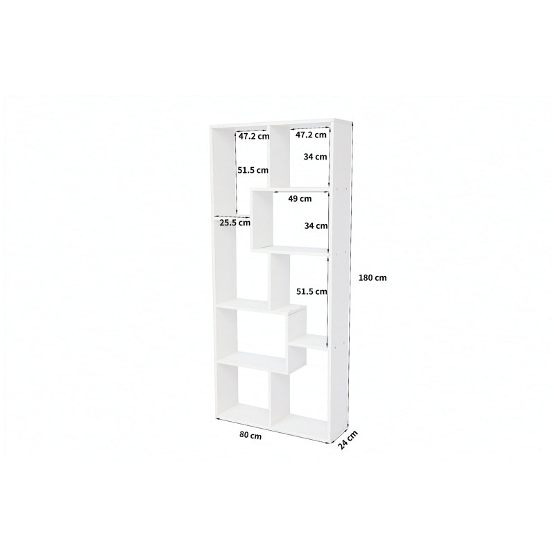Asymmetrical Display Shelf & Bookcase, 5-Tier, White, White