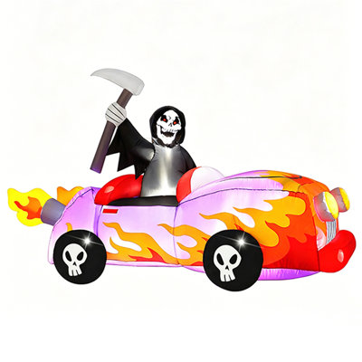 8ft Long Halloween Inflatable Grim Reaper Driving Car