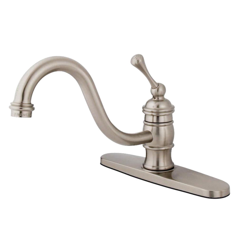 Kingston Brass Restoration Single-Handle 1-or-3 Hole Deck Mount Kitchen Faucet, Brushed Nickel