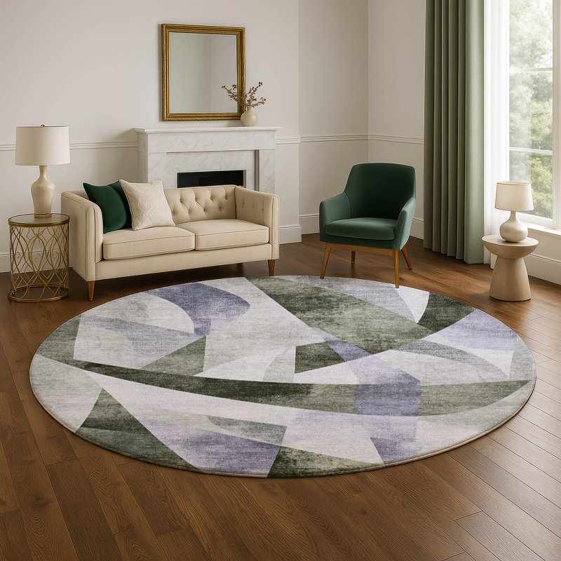 Premium Machine Washable Ashington AMF1836 Swirls Rug, Round 8'