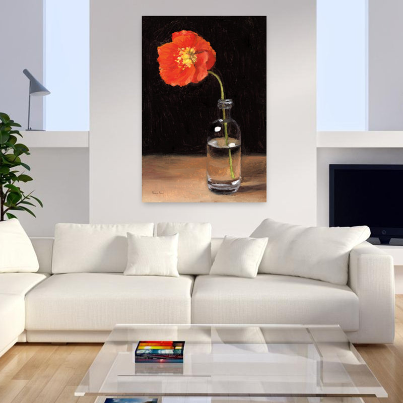 Art contemporain coquelicot, H 48 po x l 32 po