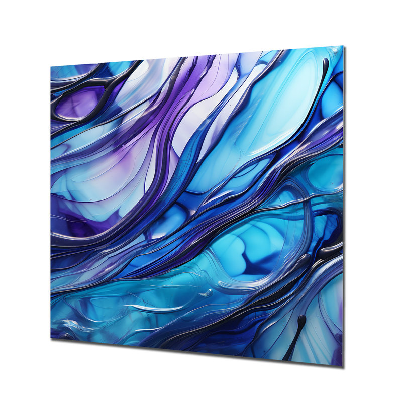 Décoration murale bleue profonde - Vagues intérieures, Pas de métal encadré, H 16 po x l 16 po x P 1 po