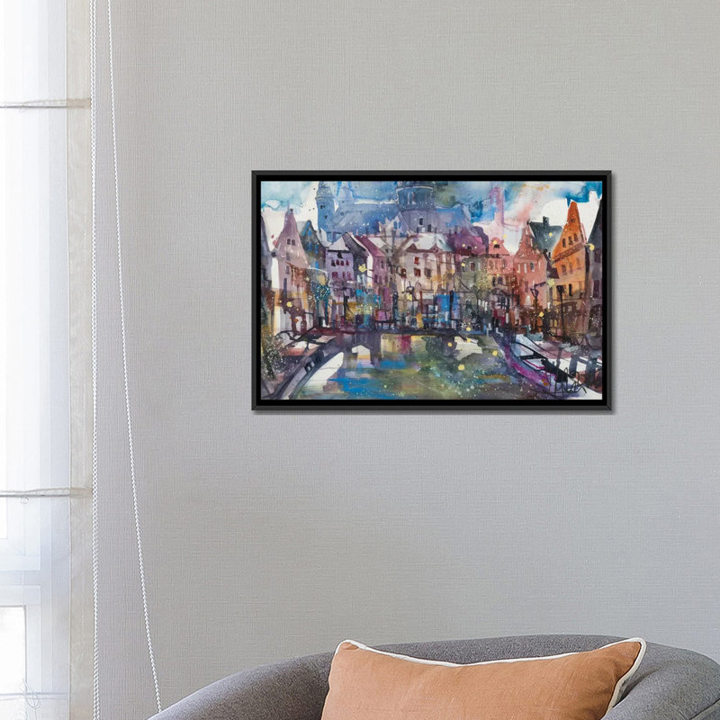 «Amsterdam» par Andreas Mattern, impression sur toile tendue, Toile avec cadre noir, H 18 po x l 26 po x P 1,5 po