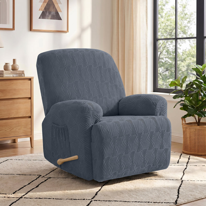Housse pour fauteuil inclinable en élasticité en jacquard 4 pièces Tiba, Gris foncé