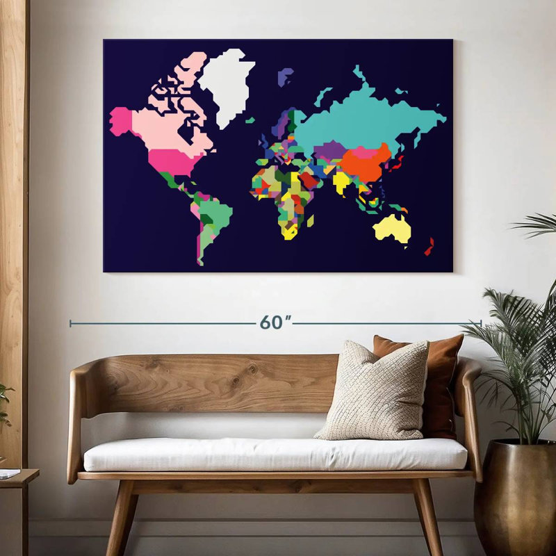 Carte du monde pastel Aliaz, H 34 po x l 51 po