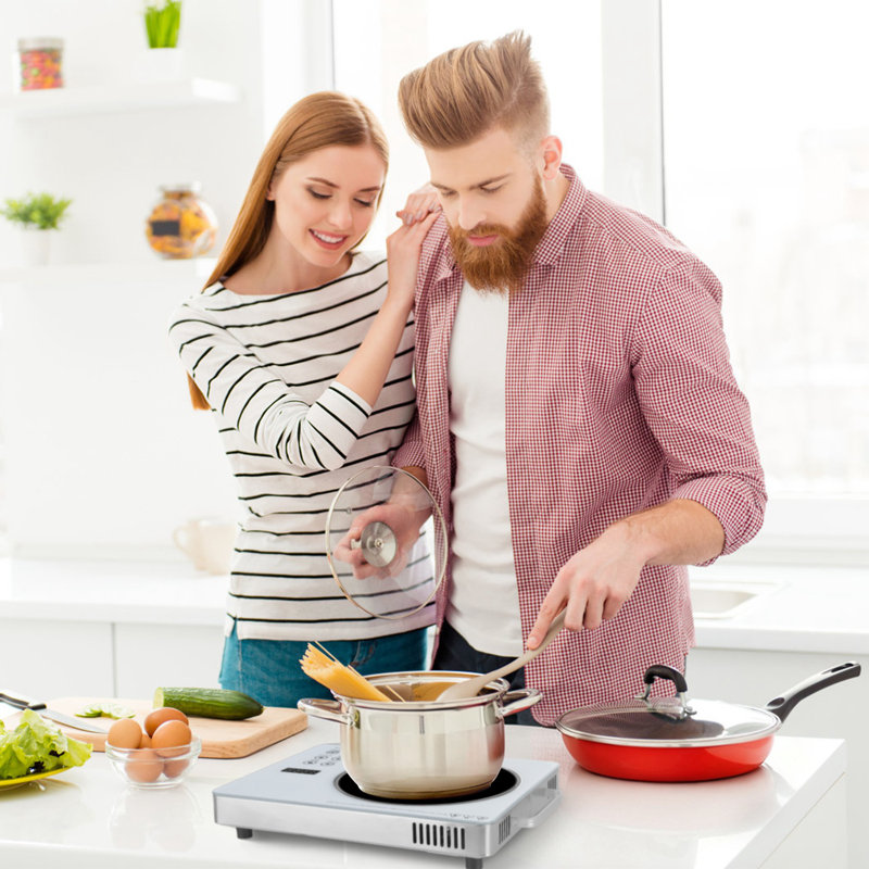 Surface de cuisson électrique en céramique blanche à brûleur simple 3500W avec 12 niveaux de puissance, 4 modes préréglés et minuterie 0-3H