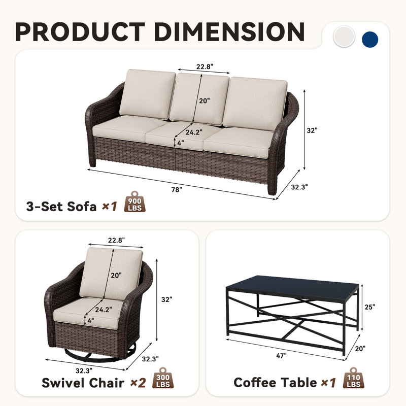 Ensemble de conversation pour 5 personnes, Beige