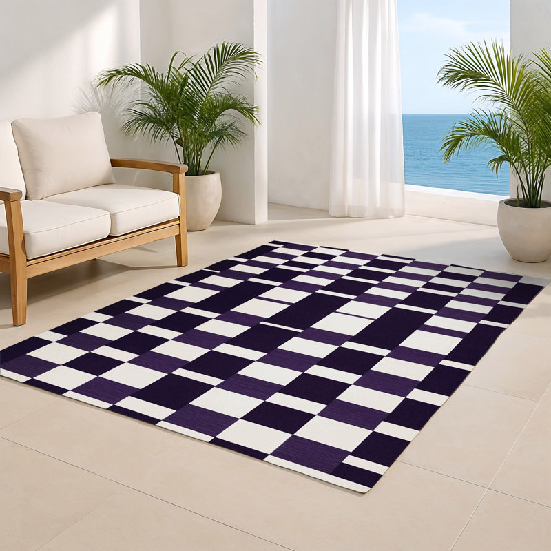 Tapis intérieur / extérieur mauve à carreaux, Rectangulaire 2 pi x 3 pi