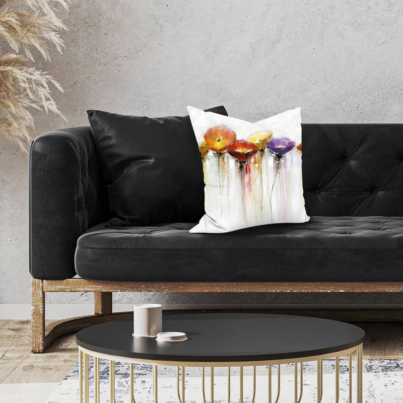 Multiple colorful abstract flowers - 18"x18" Throw pillow - Poly twill - Print on demand