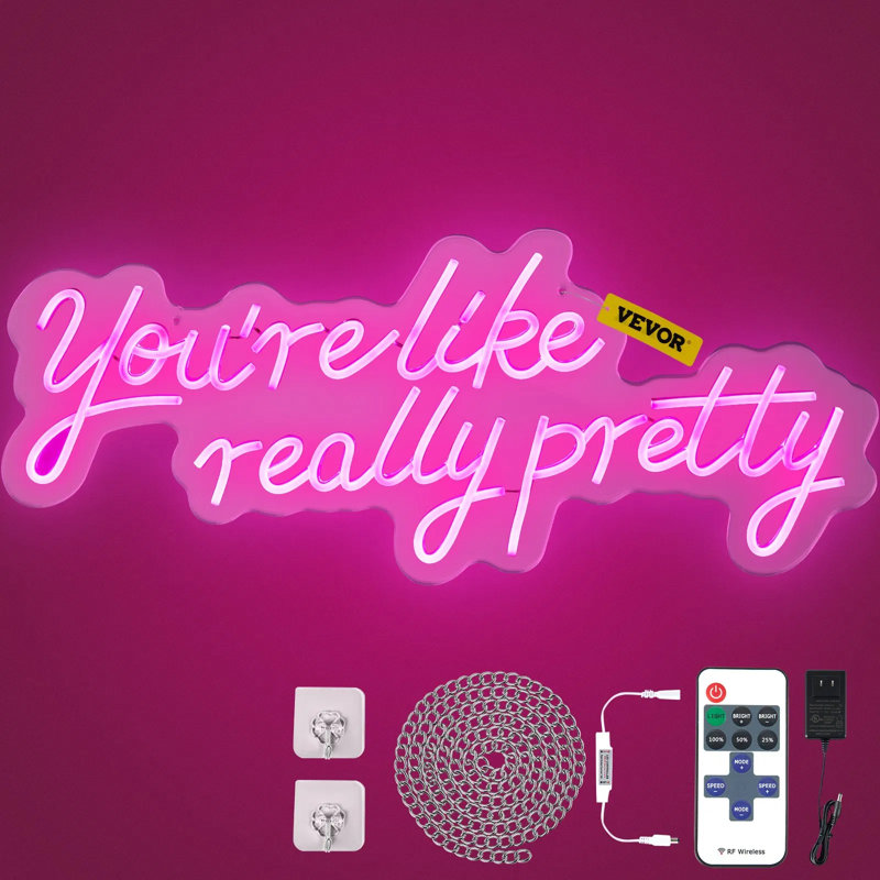 Enseigne au néon «you Like Really Pretty», grande lumière néon à DEL rose de 27,5 po x 12 po avec télécommande, 4 modes d'éclairage et luminosité réglable pour la décoration murale, le mariage et la maison
