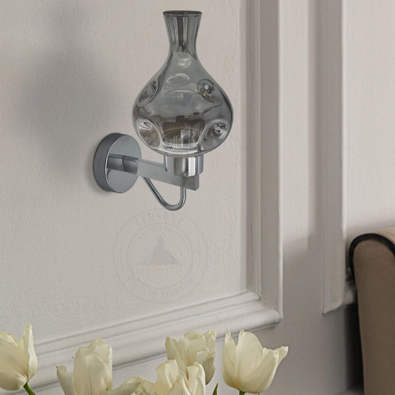 Aletris Glass LED Armed Sconce, Smokey Chrome, No