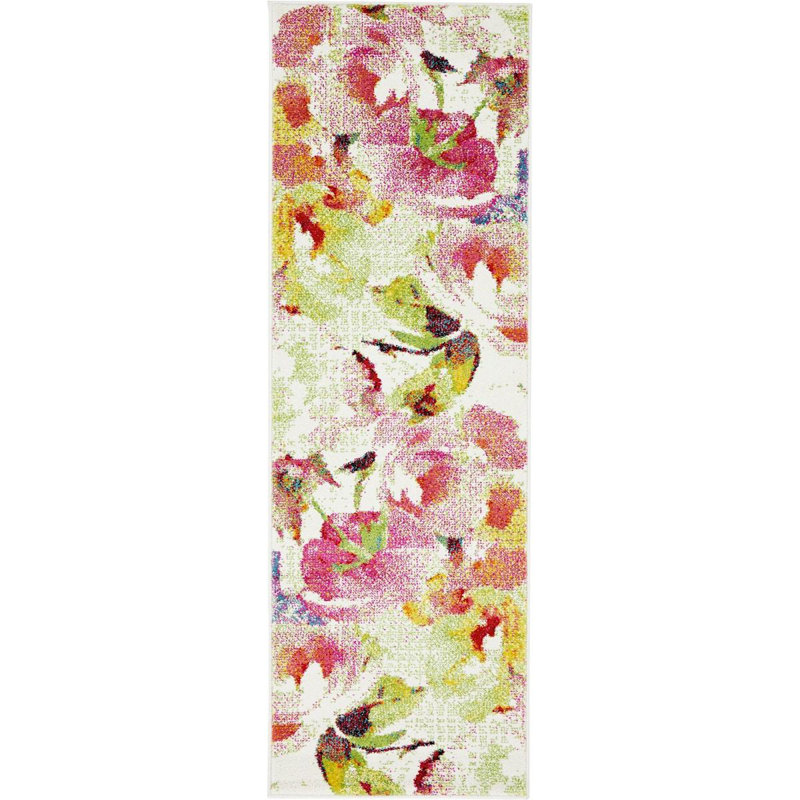 Tapis rose / jaune Forsan, Tapis de couloir 2 pi 7 po x 10 pi