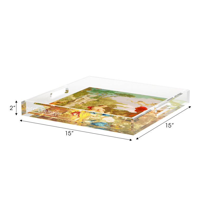 Cyprus Picnic Acrylic Square Decorative Tray, 15"W x 15"D x 2"H