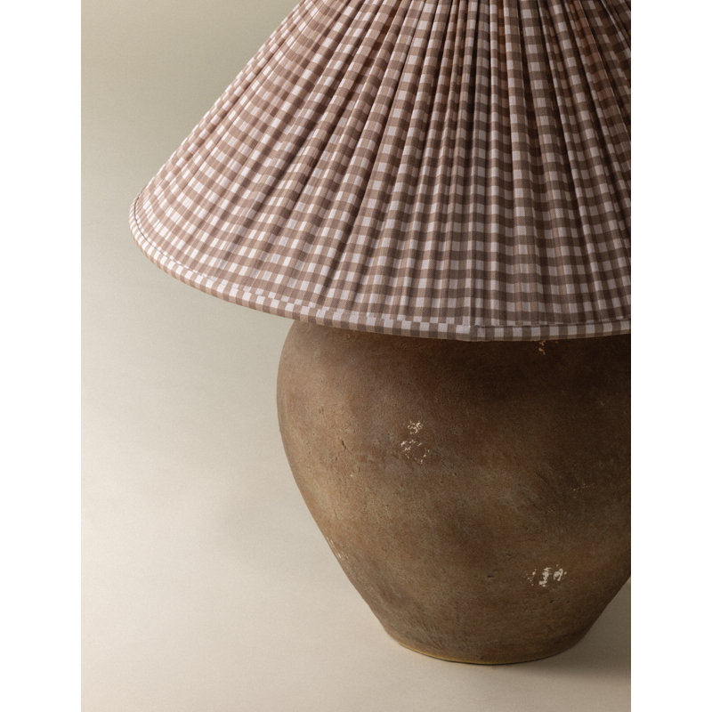 Calabria Table Lamp With Bloom Slate Shade, Gingham Brown Shade