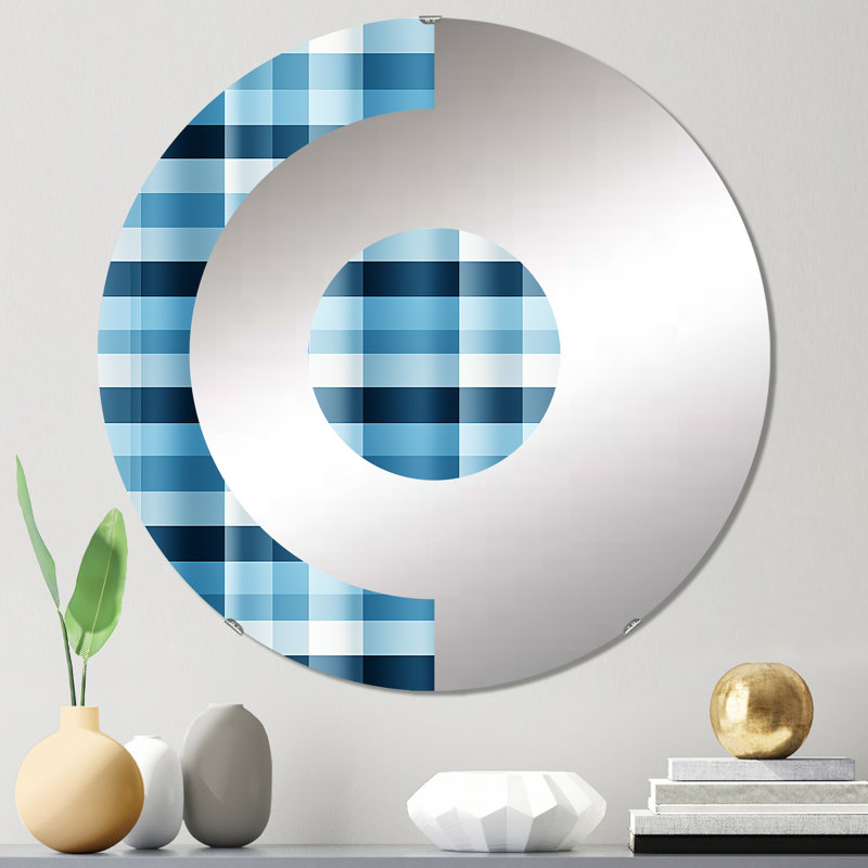 Nautical Charm Blue Plaid Pattern - Half Circle Wall Mirror, 23.6" x 23.6"
