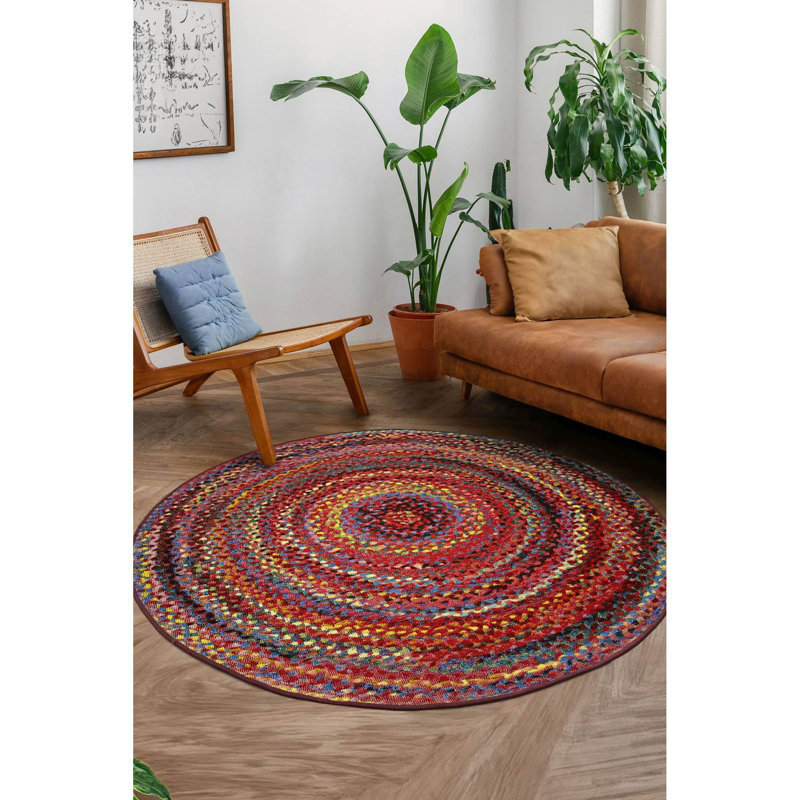 Round Geometric Jacquard 135cm X 135cm Indoor / Outdoor Area Rug