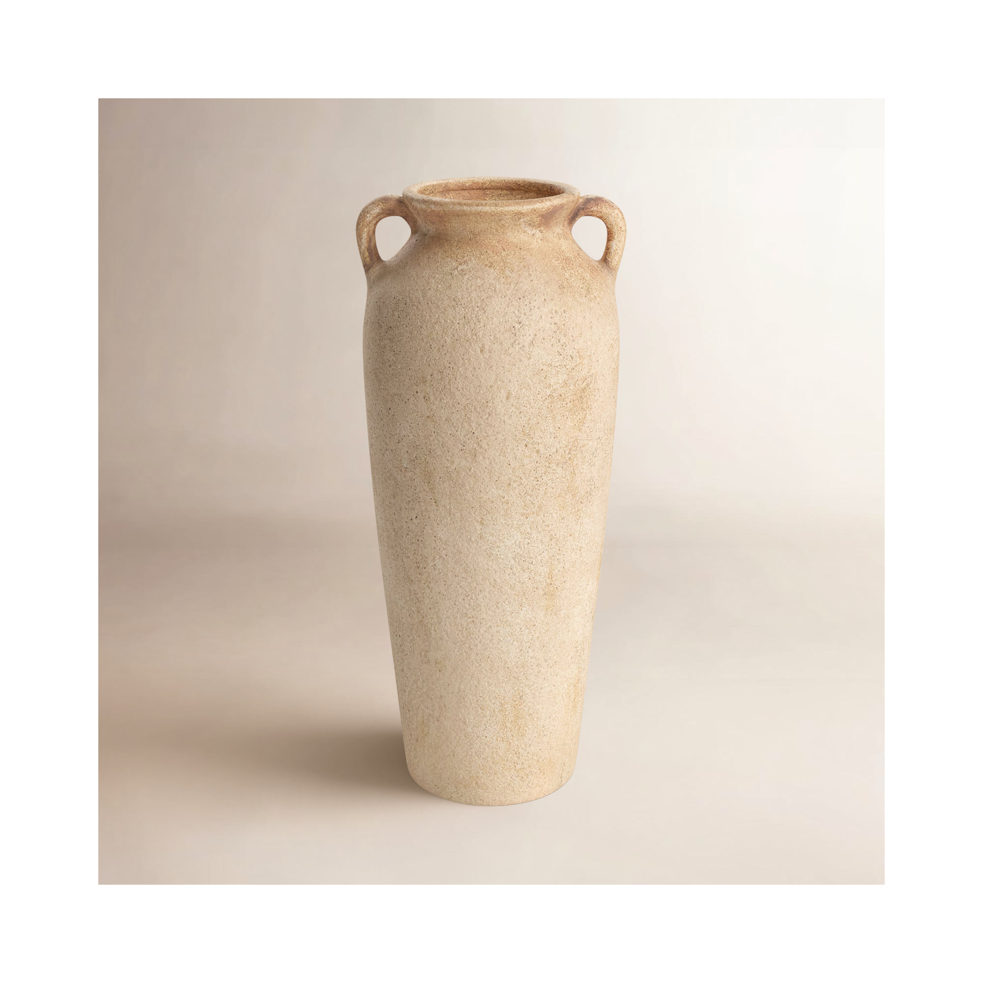 Birch Lane™ Brera Ceramic Antique Style Textured Vase With Shadings And Handles, Light Brown
