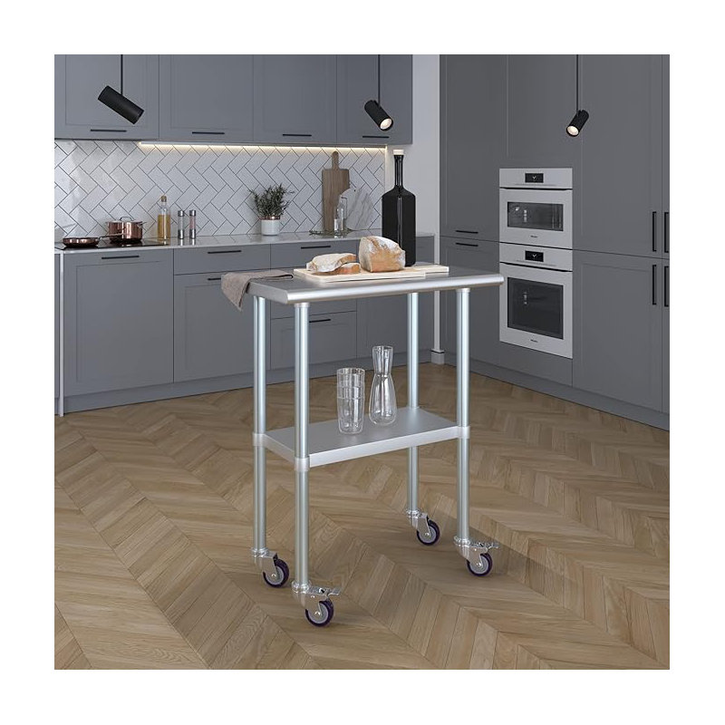 Table en acier inoxydable avec roulettes, H 38 po x L 30 po x l 18 po