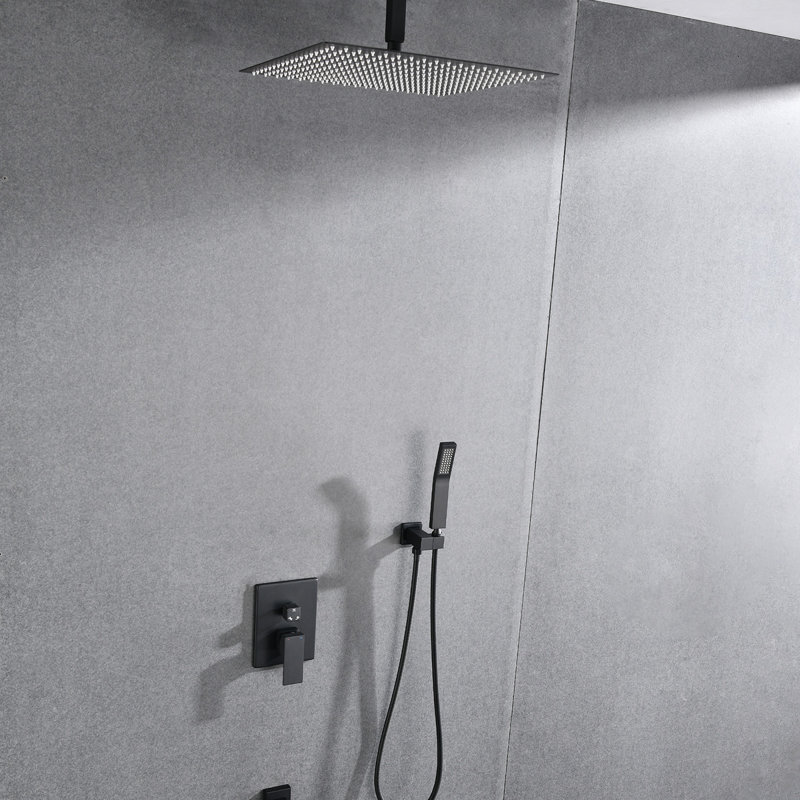 Ensemble de système de douche de plafond avec douche à main et pomme de douche 16 po, Noir mat