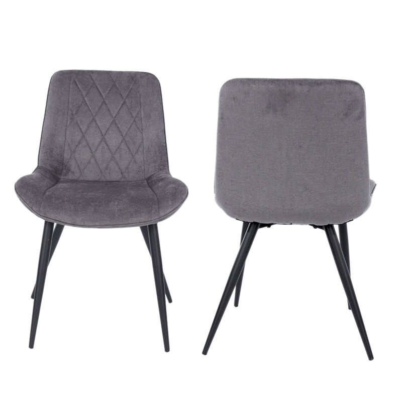 Aspen Sintered Stone Square Table with 2 Diamond Stitch Upholstered Fabric Chairs - Modern Dining Set, Grey