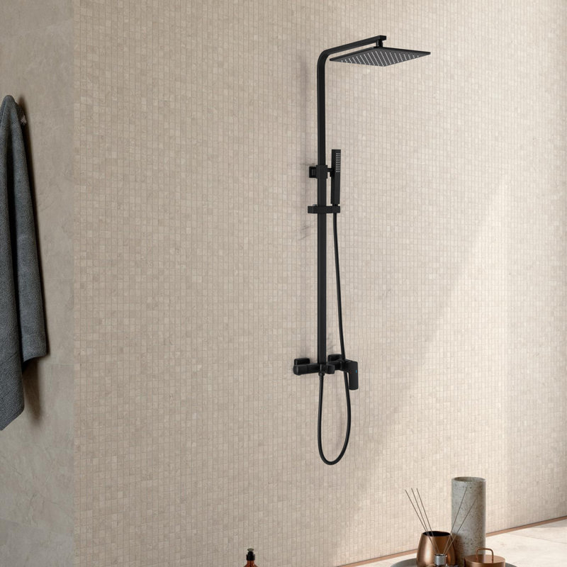 47.3" Height Adjustable Solid Brass Wall Mounted Exposed Complete Shower System Rain Shower Heads