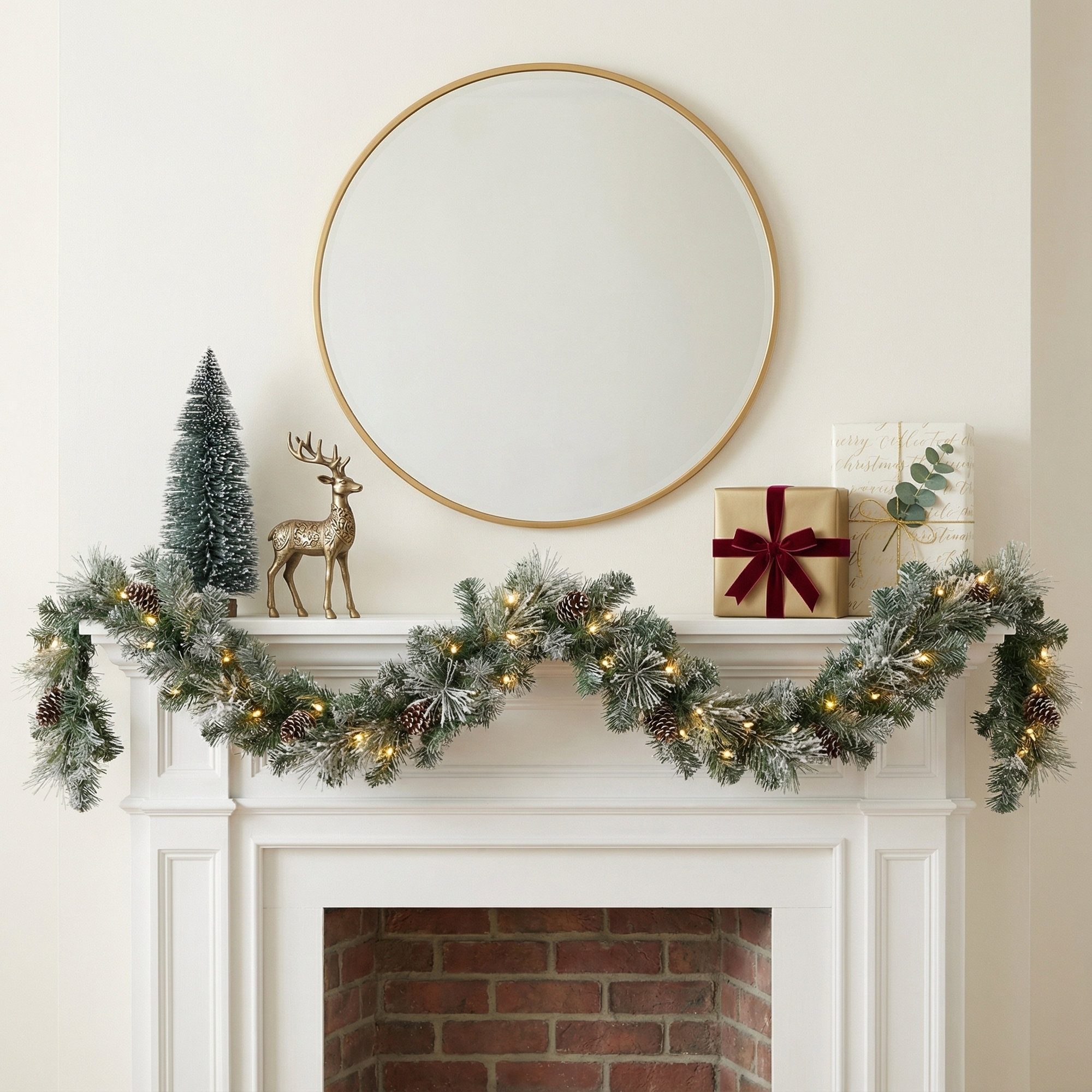 Artificial 9' Flocked LED Pine Christmas Garland with Pinecones, Green