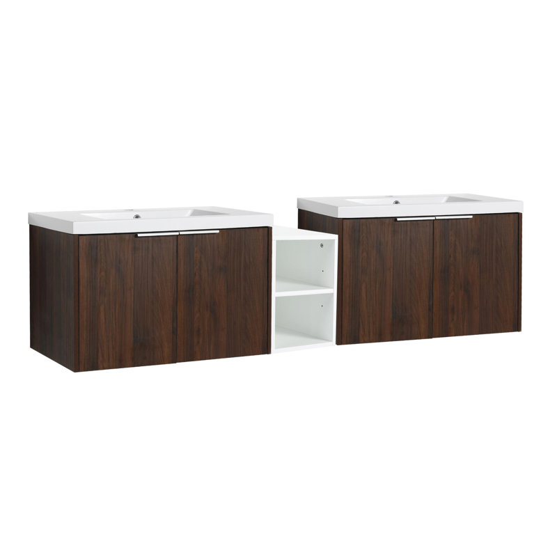 Meuble-lavabo double 72 po avec plateau Erla, Noyer de Californie