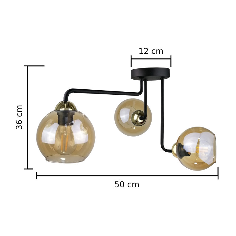 Glass Semi Flush Mount, Black/Gold