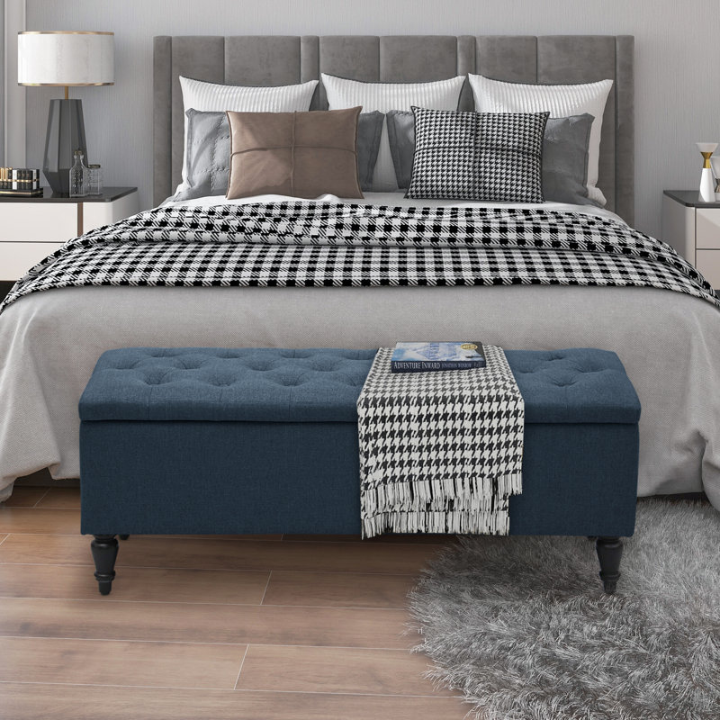 Albara Polyester Upholstered Storage Bench, Navy