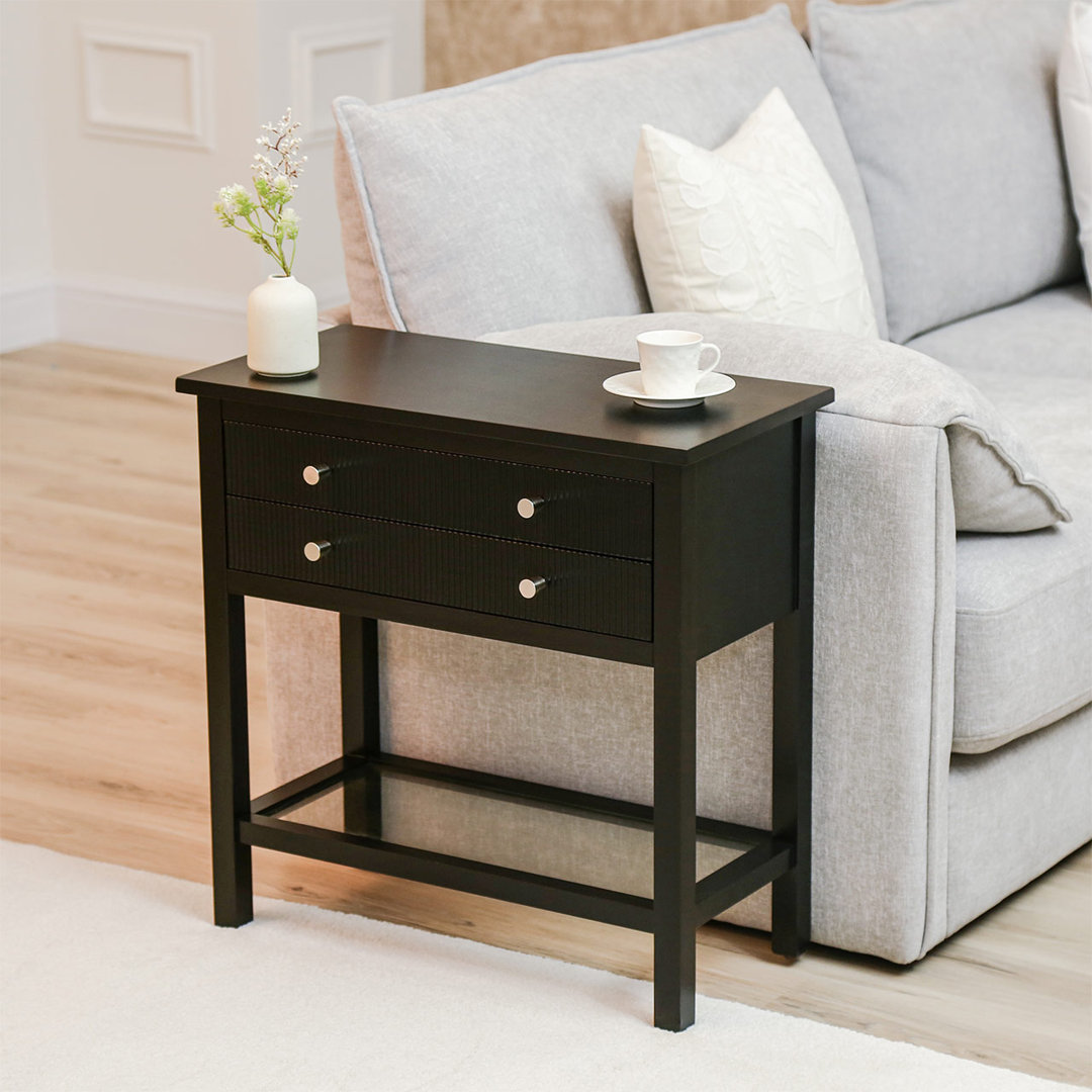 2 Drawer Modern Bedside Table With Clear Glass Shelf, 60cm Wooden Storage Cabinet, Console Table
