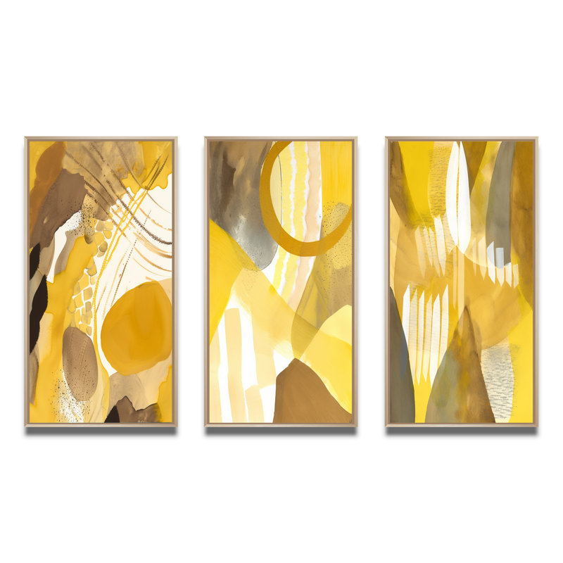 Ensemble d'imprimés 3 pièces - Moutarde jaune, rêves rétro, aquarelle VI, Cadre naturel flottant, H 20 po x l 36 po